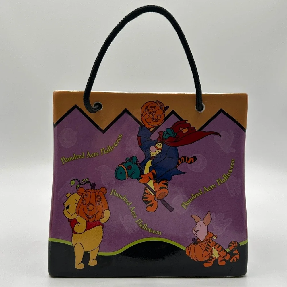Vintage Disney FTD Winnie the Pooh Halloween Ceramic Gift Bag Planter Vase 2000